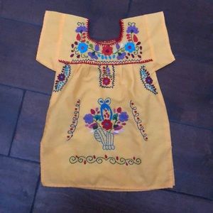 Mexican yellow embroidered baby girl dress